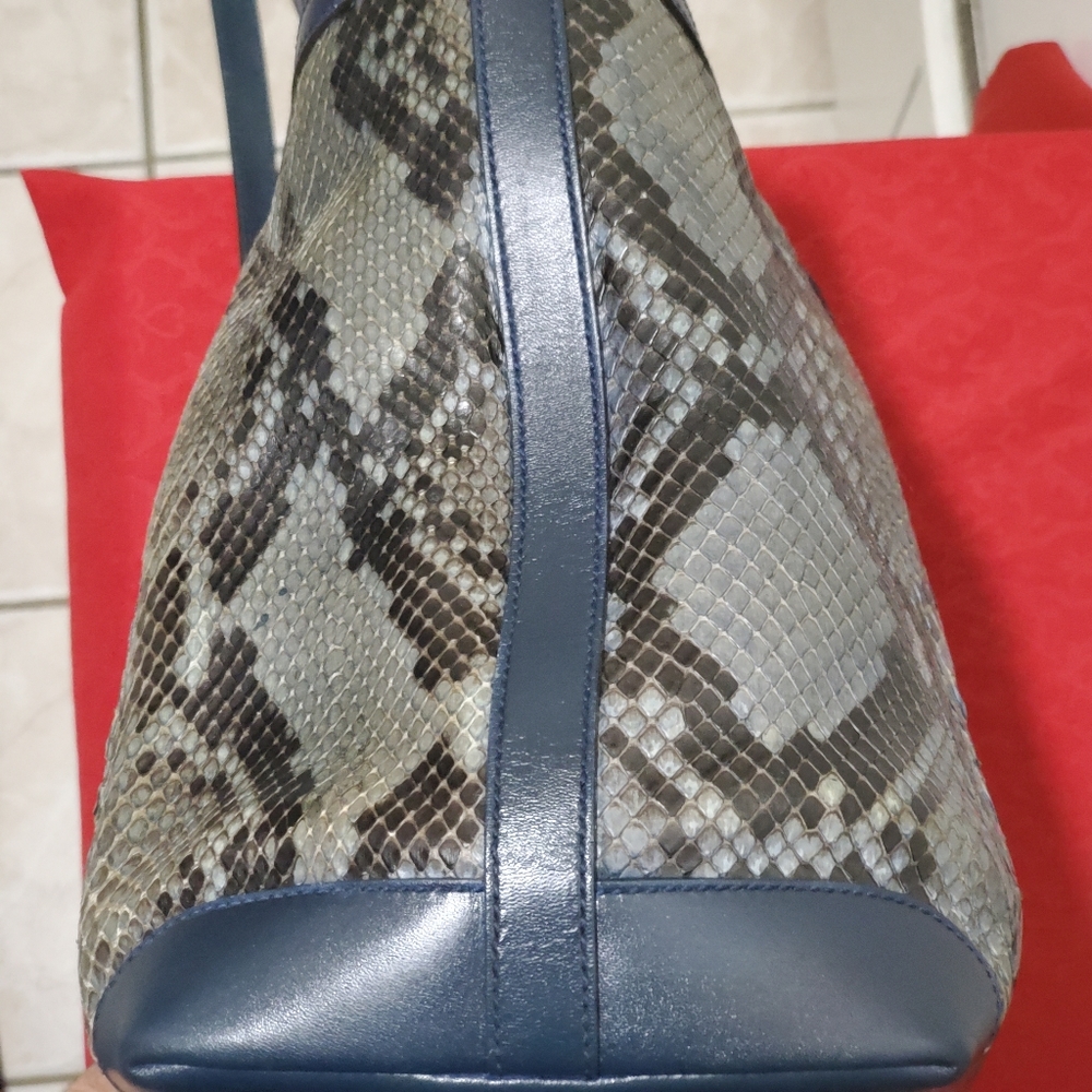 Authentic Gucci Blue Python Craft Tote - image 6